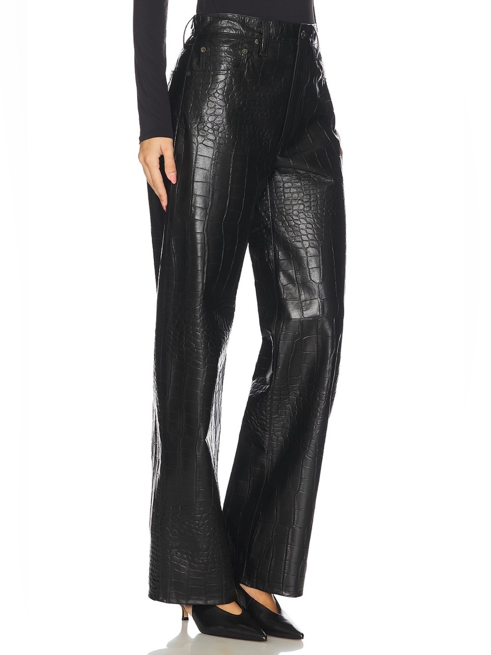 NEW Revolve X Agolde Black Arc Croc-Embossed Faux Leather Pants, Size 31